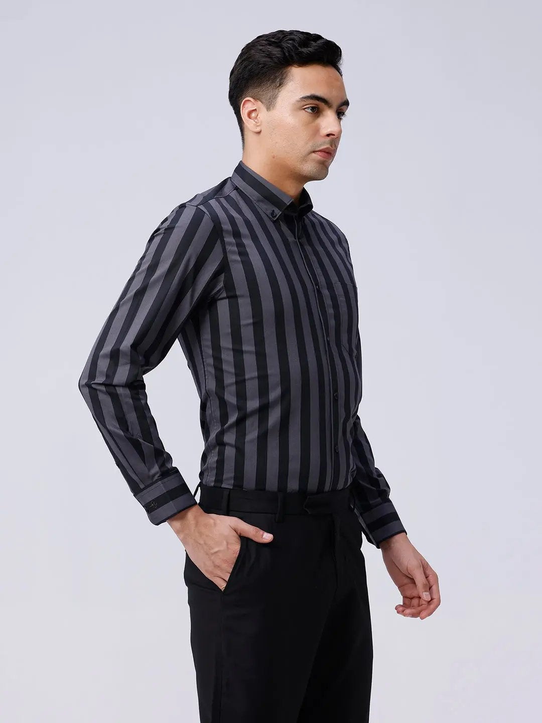 Black and Grey Stripes Dobby Button Down ShirtUnited By Hope