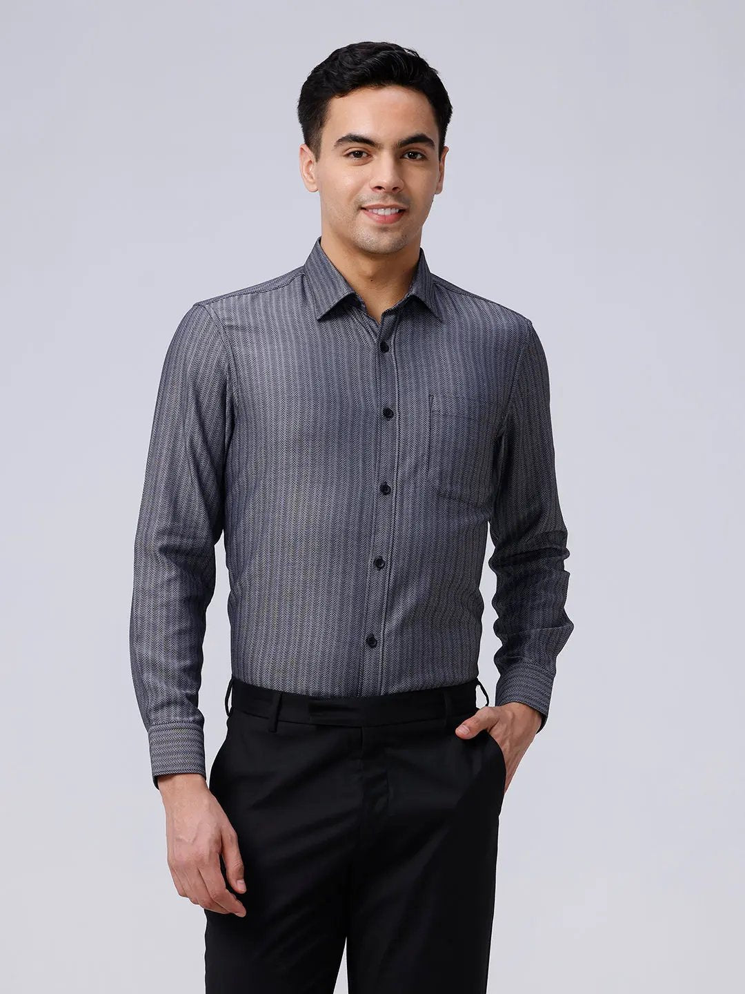 Black and Grey Stripes Dobby ShirtUnited By Hope