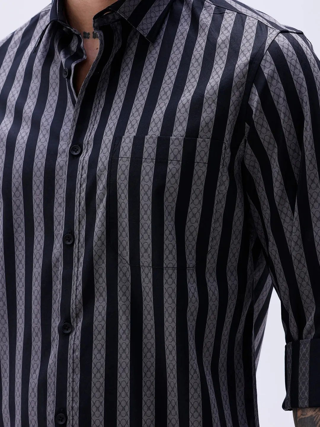Black and Grey Stripes Twill ShirtUnited By Hope