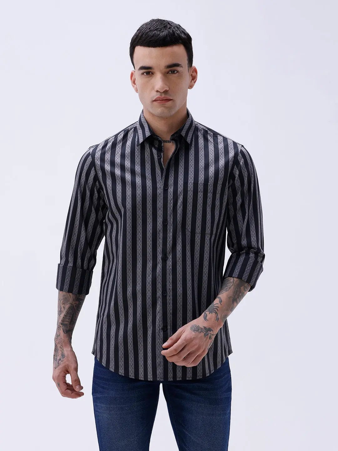 Black and Grey Stripes Twill ShirtUnited By Hope