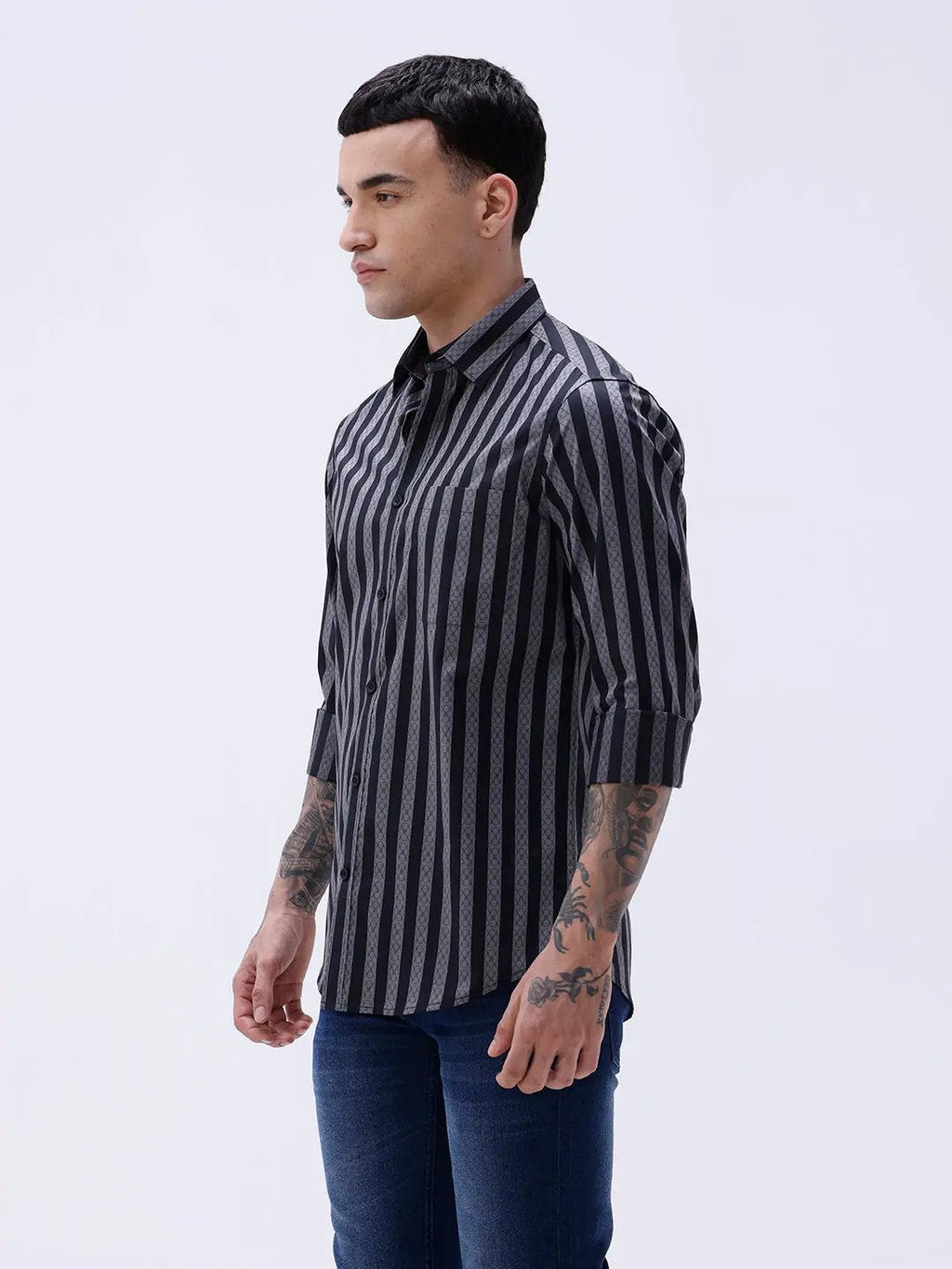 Black and Grey Stripes Twill ShirtUnited By Hope