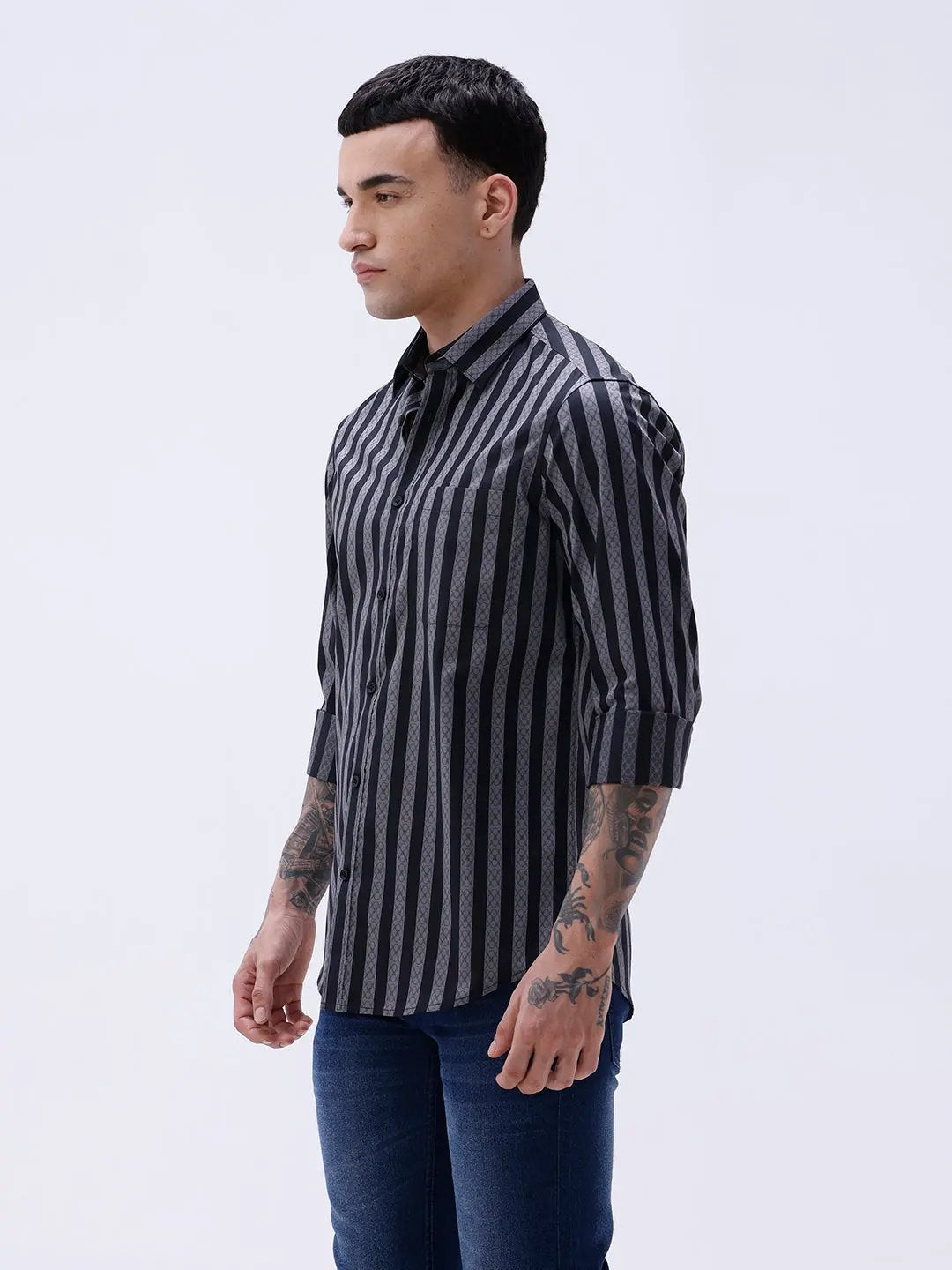 Black and Grey Stripes Twill ShirtUnited By Hope