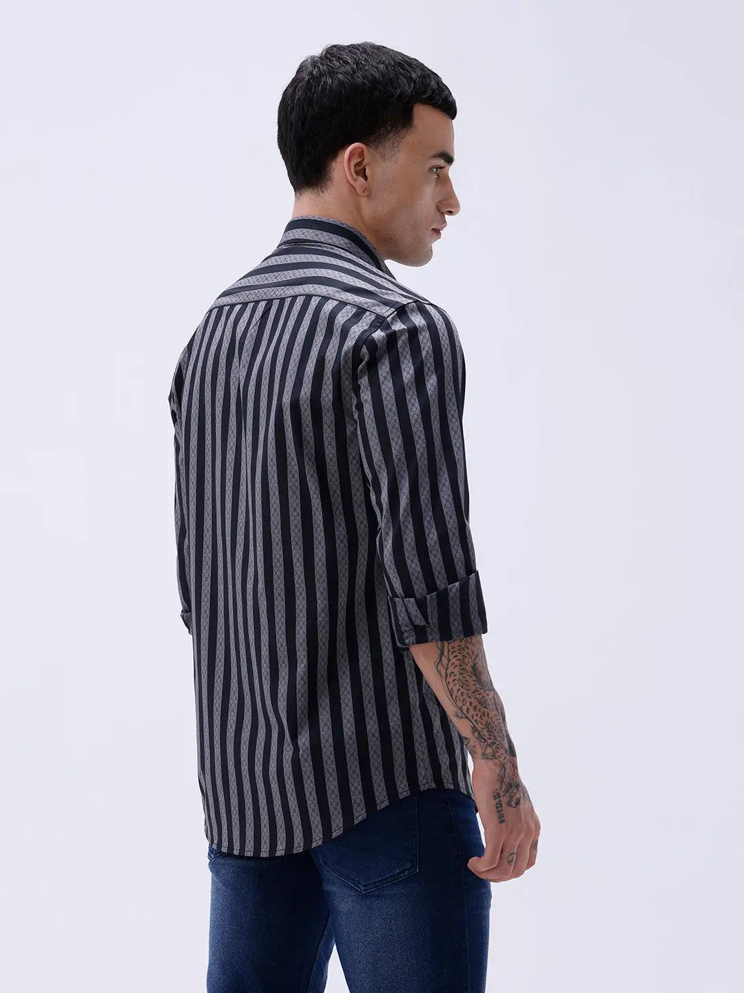 Black and Grey Stripes Twill ShirtUnited By Hope