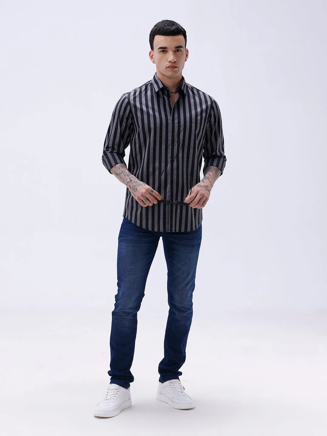 Black and Grey Stripes Twill ShirtUnited By Hope