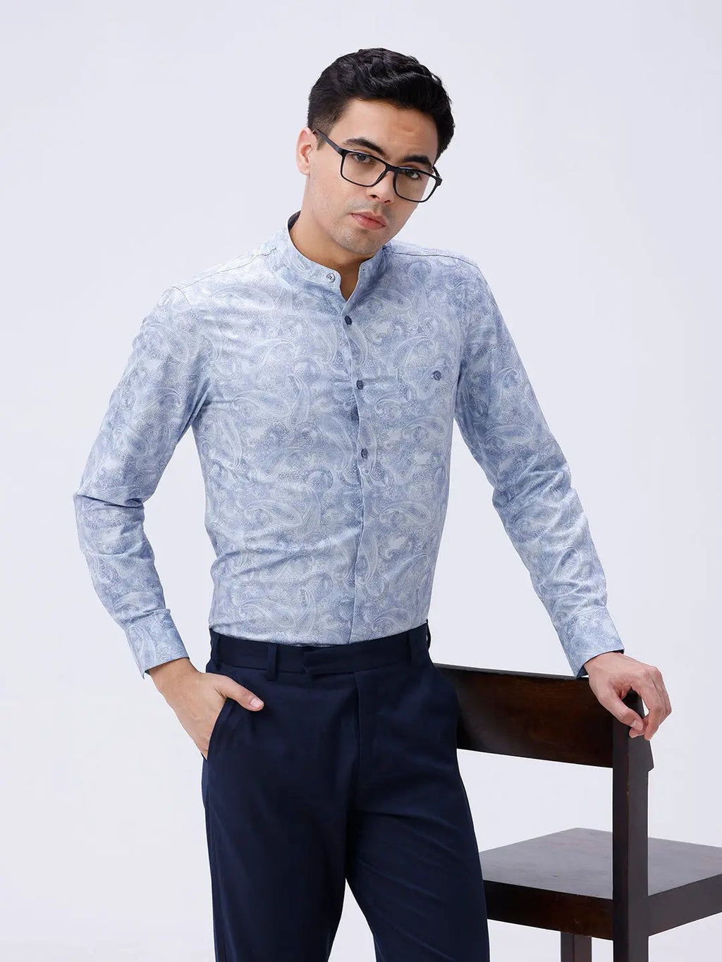 Blue Cotton Melange Printed ShirtUnited By Hope