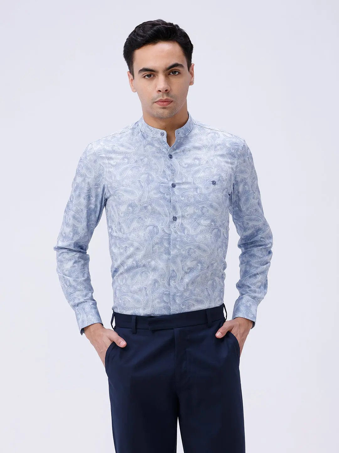 Blue Cotton Melange Printed ShirtUnited By Hope