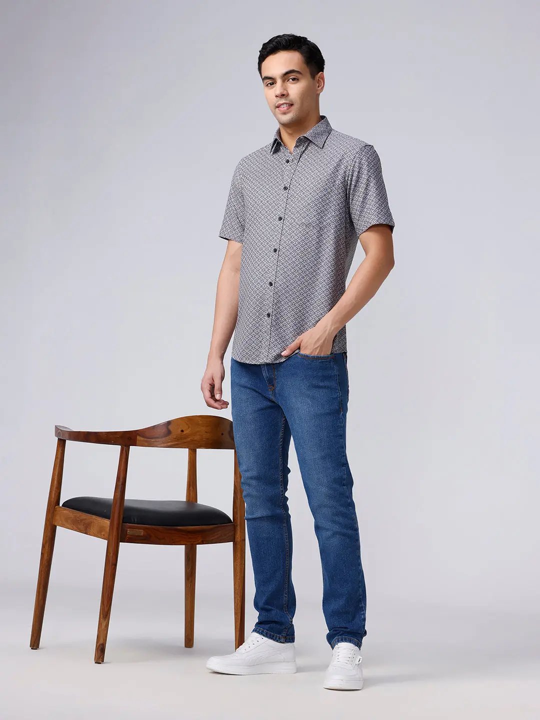 Blue Dobby Prints ShirtUnited By Hope