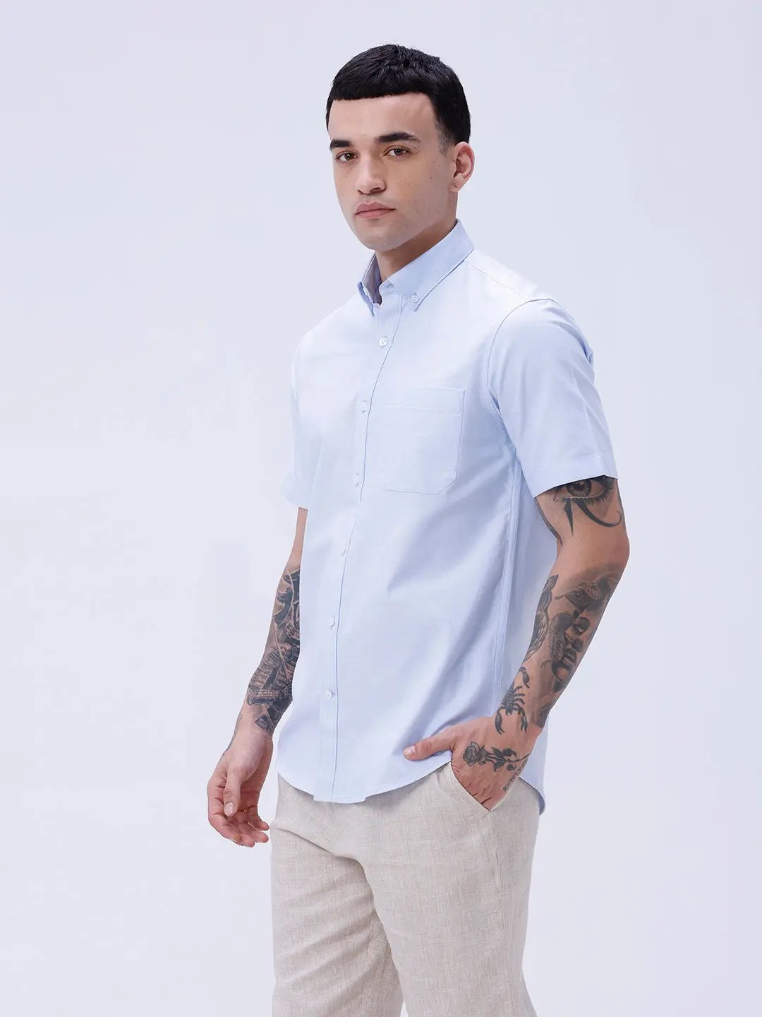 Blue Oxford Plain Short Sleeve ShirtUnited By Hope