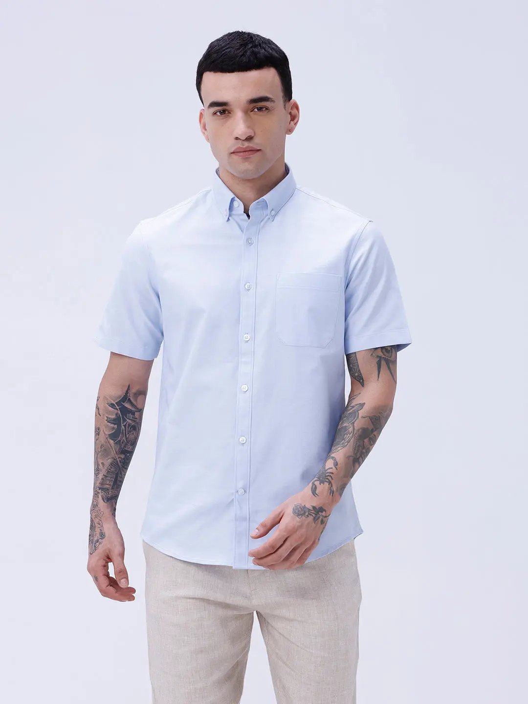 Blue Oxford Plain Short Sleeve ShirtUnited By Hope