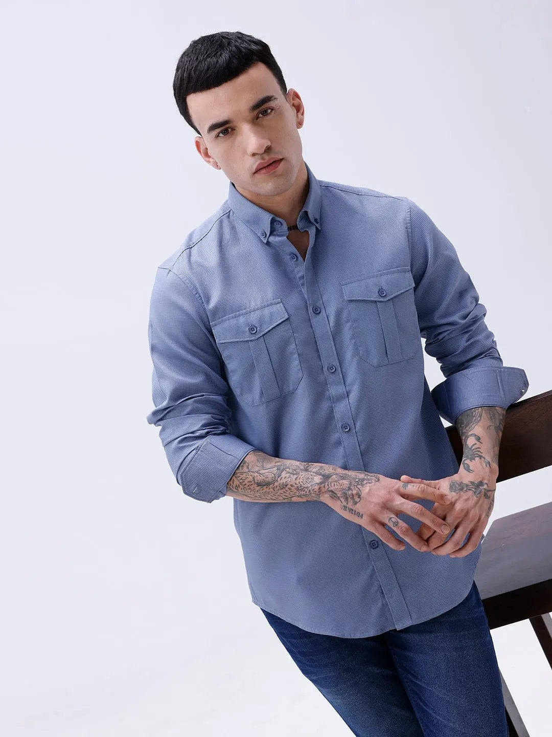 Blue Waffle Dobby Plain ShirtUnited By Hope