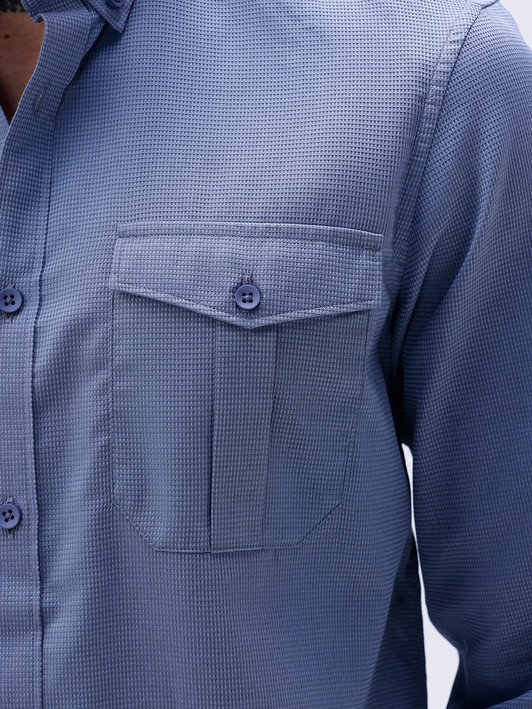 Blue Waffle Dobby Plain ShirtUnited By Hope