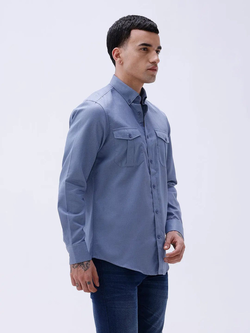 Blue Waffle Dobby Plain ShirtUnited By Hope