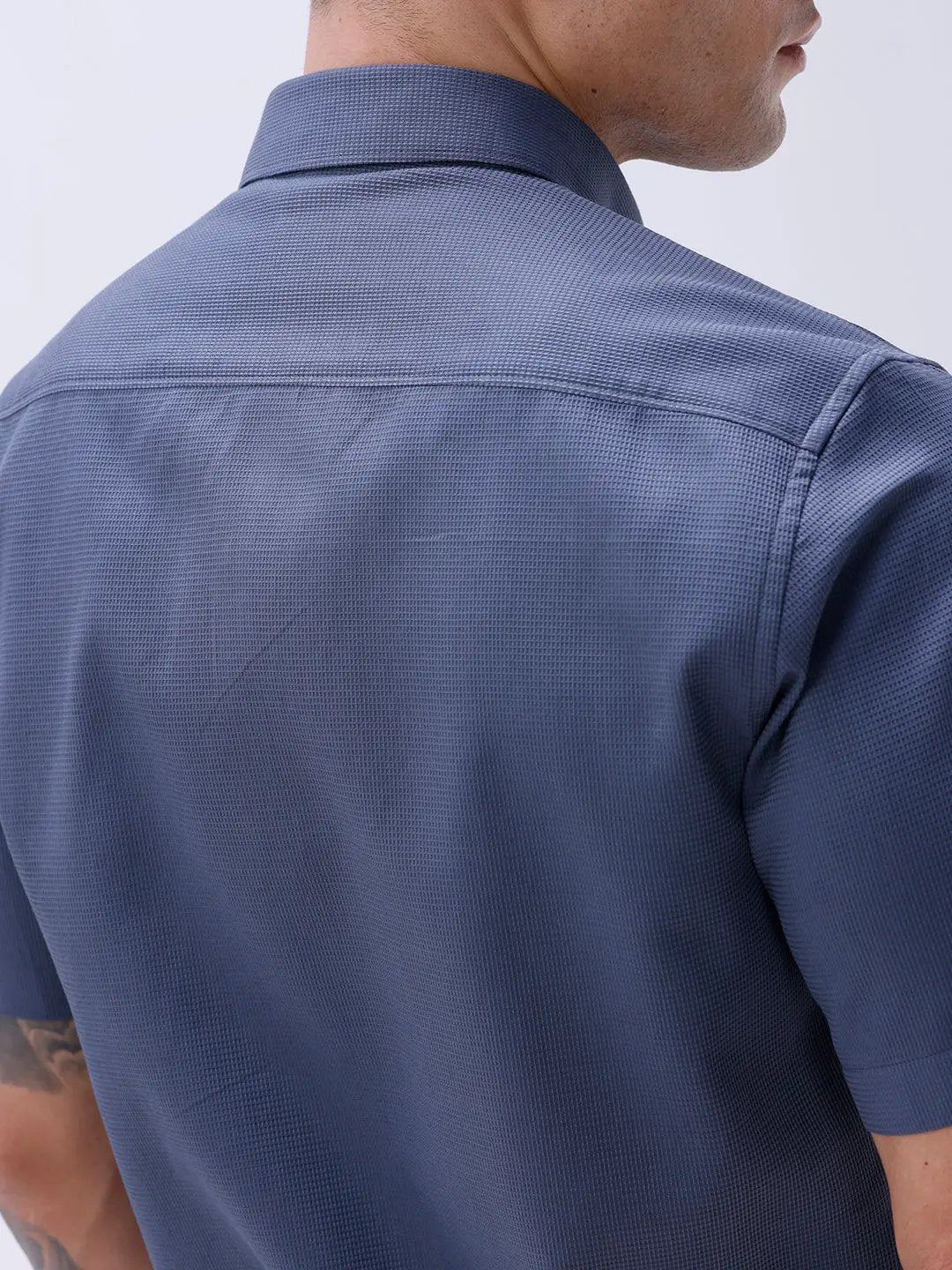 Blue Waffle Dobby Plain Short Sleeve ShirtUnited By Hope