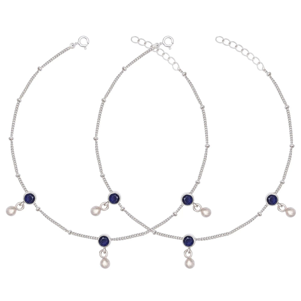 92.5 Sterling Silver Blue Zircon Anklet