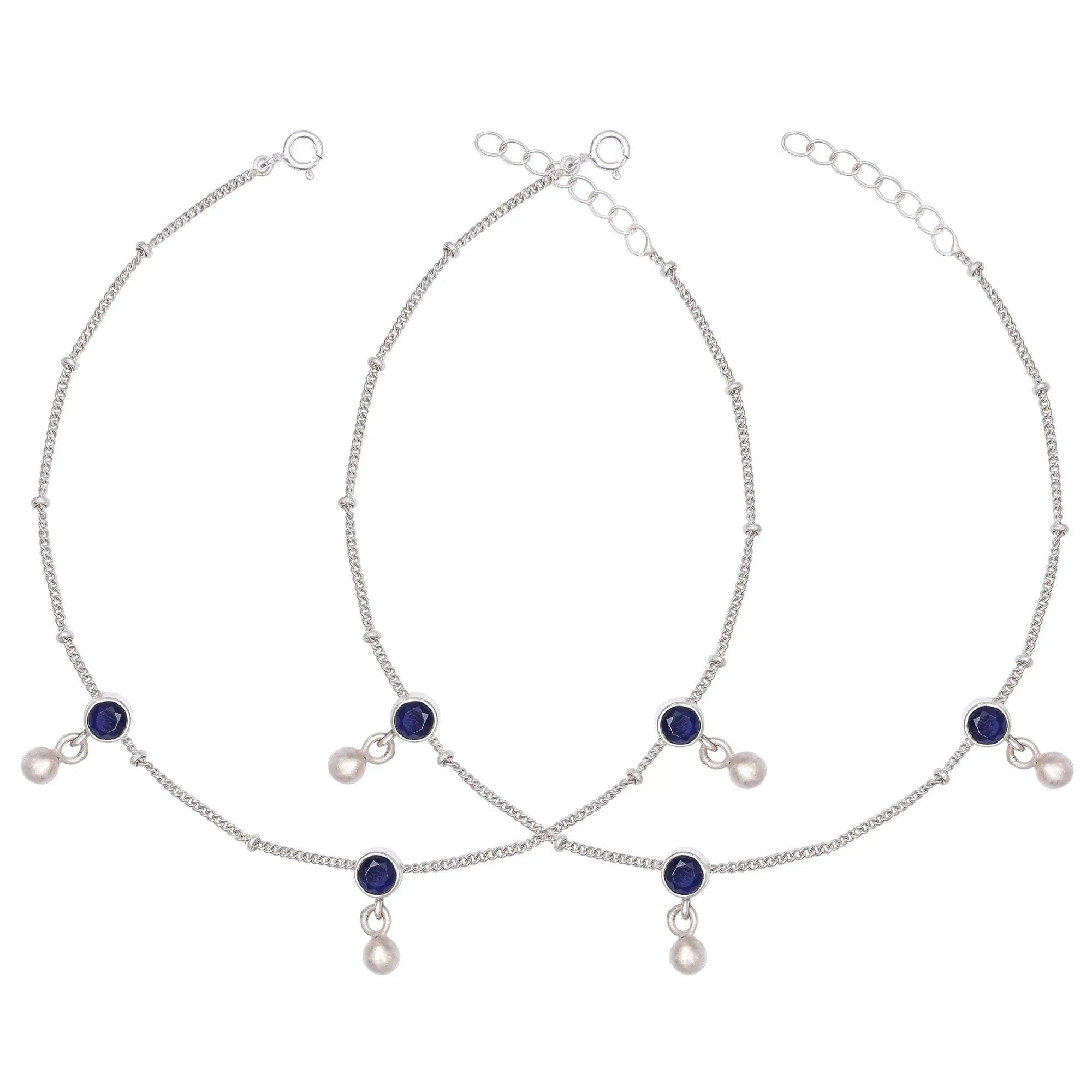 92.5 Sterling Silver Blue Zircon Anklet