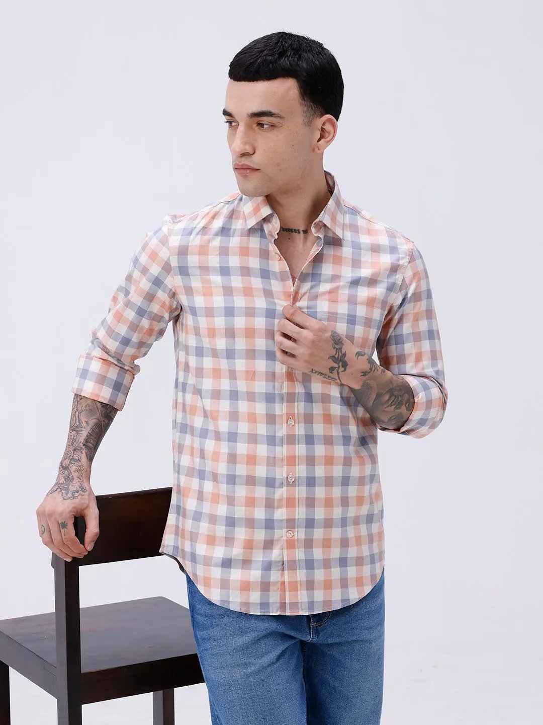 Blue and Beige Checks Dobby ShirtUnited By Hope