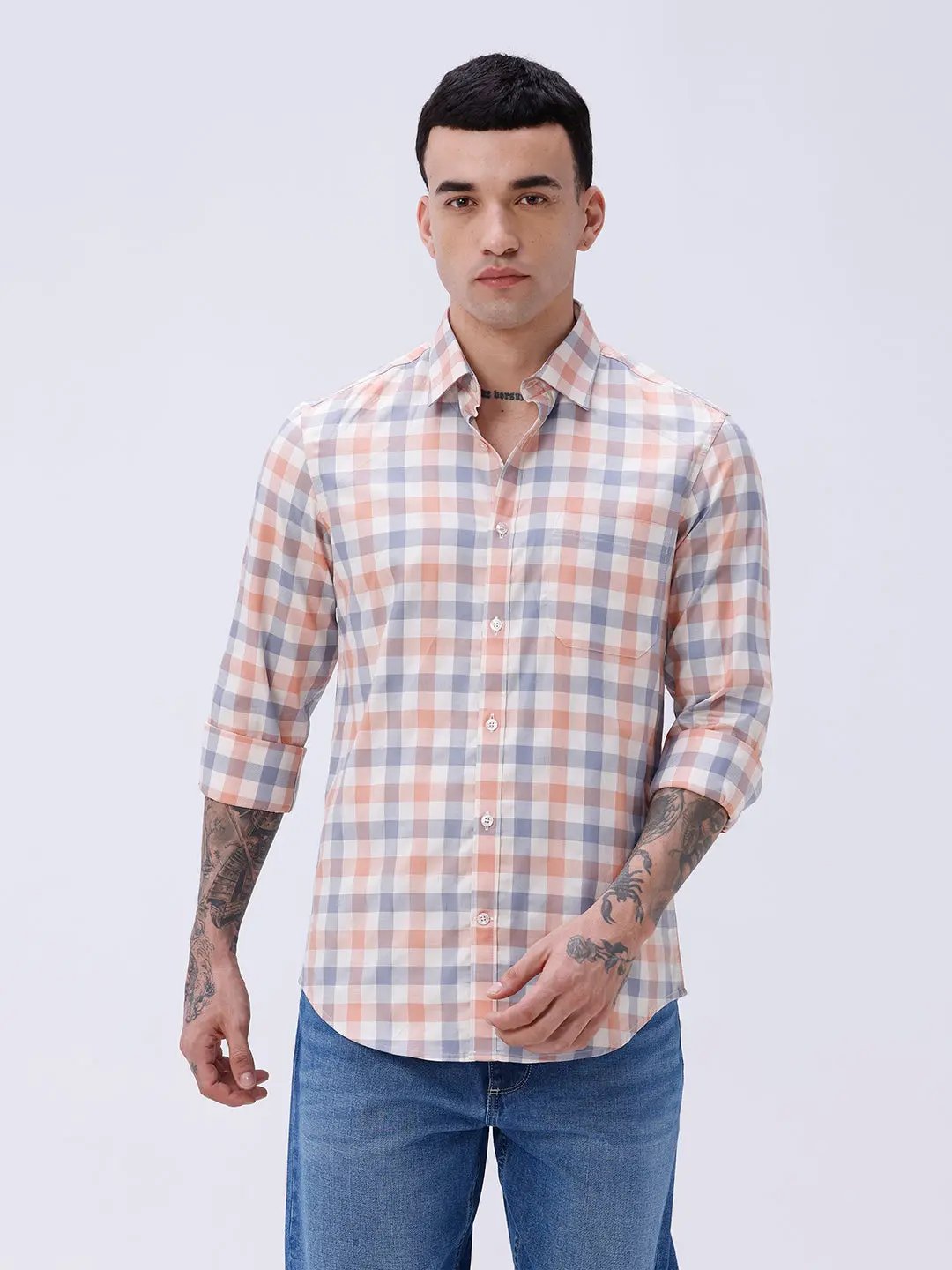 Blue and Beige Checks Dobby ShirtUnited By Hope