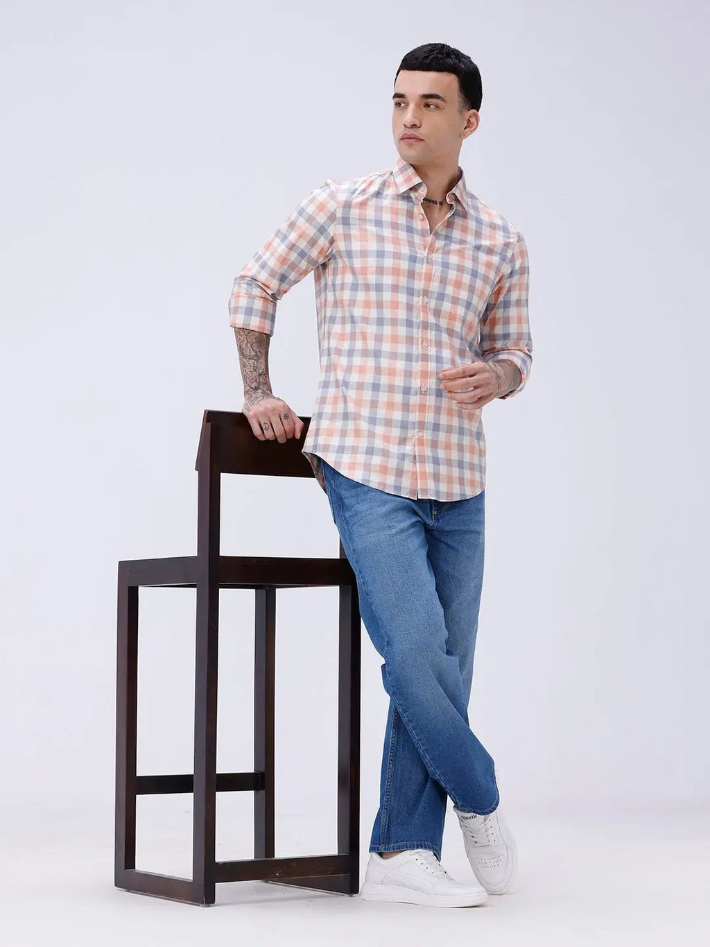 Blue and Beige Checks Dobby ShirtUnited By Hope