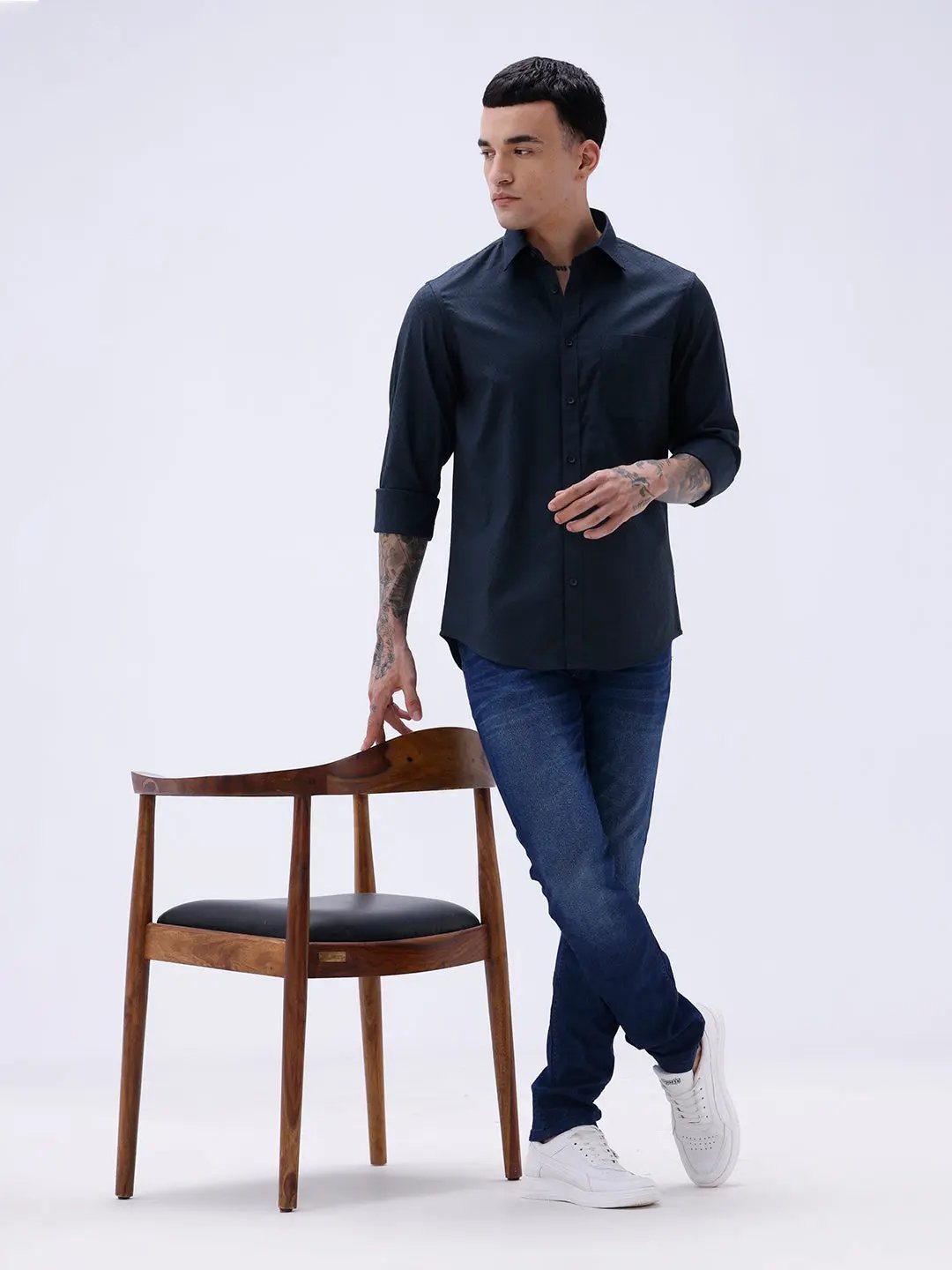 Blue and Black Structured Dobby ShirtUnited By Hope