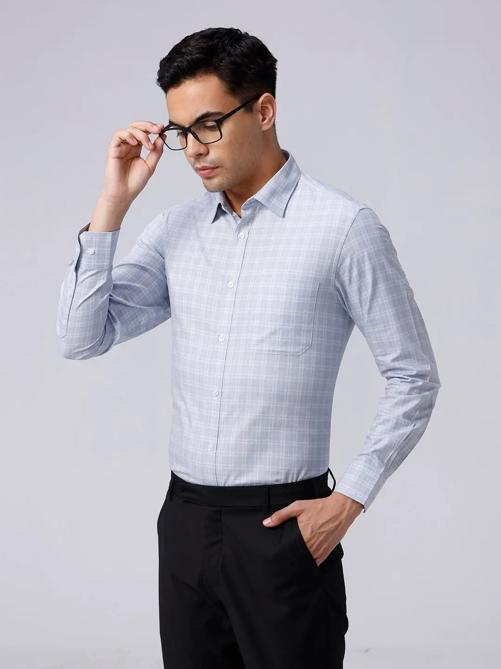 Blue and Grey Checks Poplin / Dobby ShirtUnited By Hope