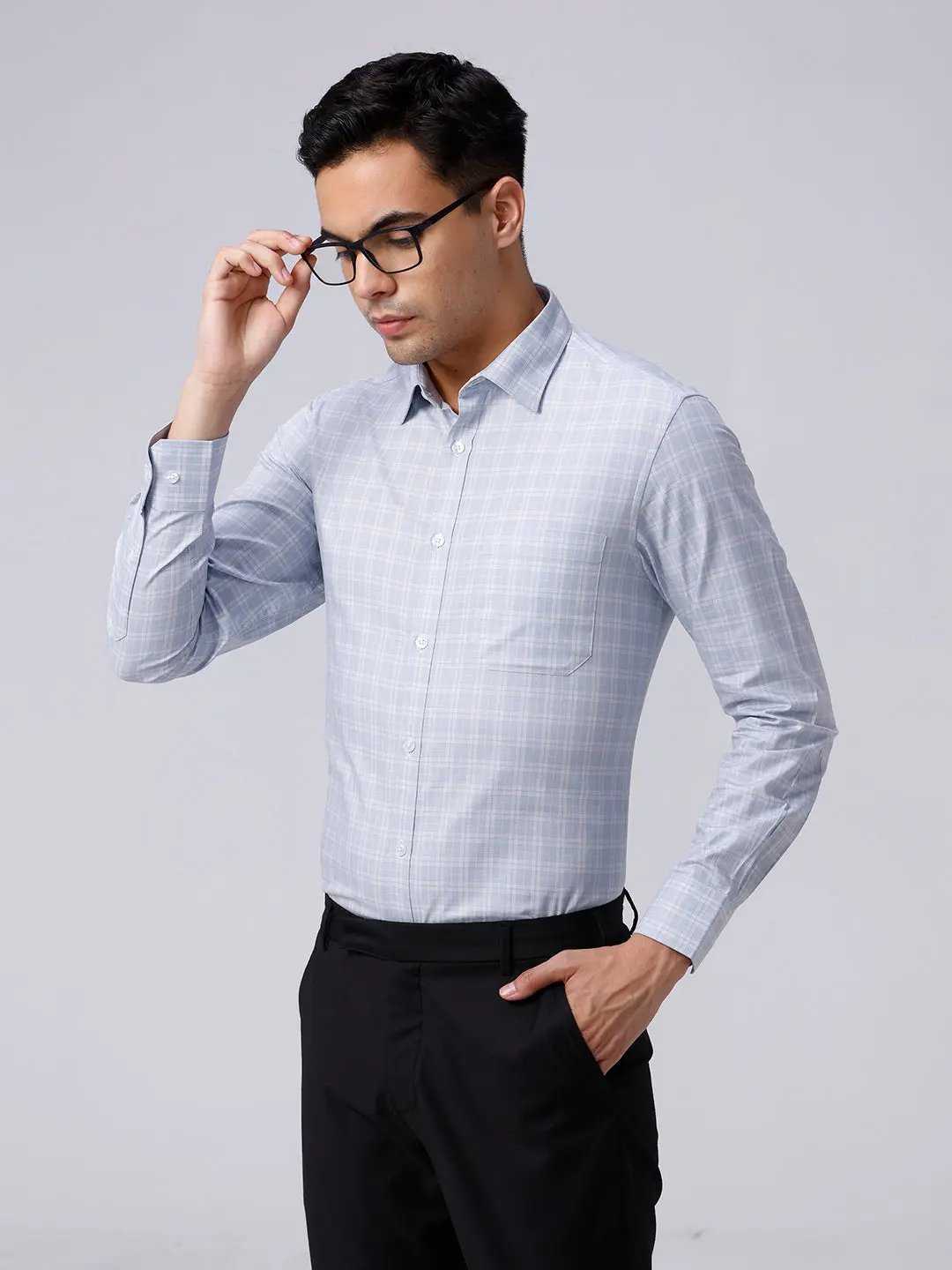 Blue and Grey Checks Poplin / Dobby ShirtUnited By Hope