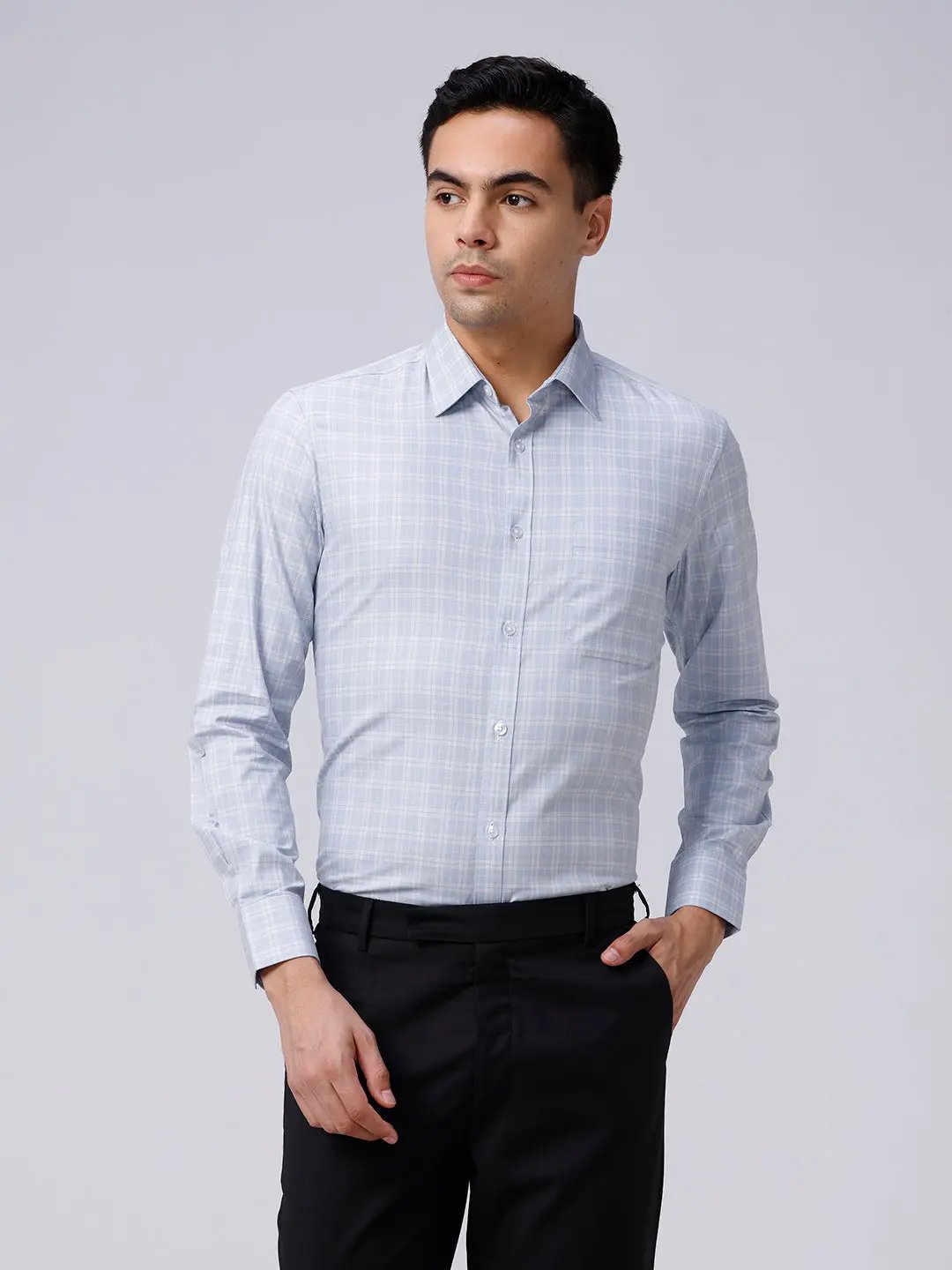Blue and Grey Checks Poplin / Dobby ShirtUnited By Hope