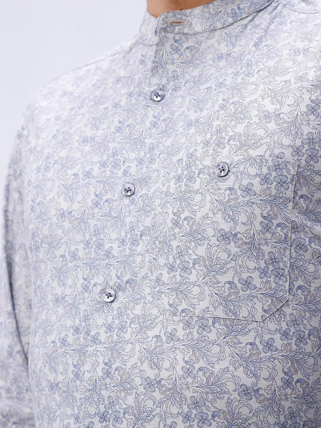 Blue and Grey Cotton Melange Printed ShirtUnited By Hope