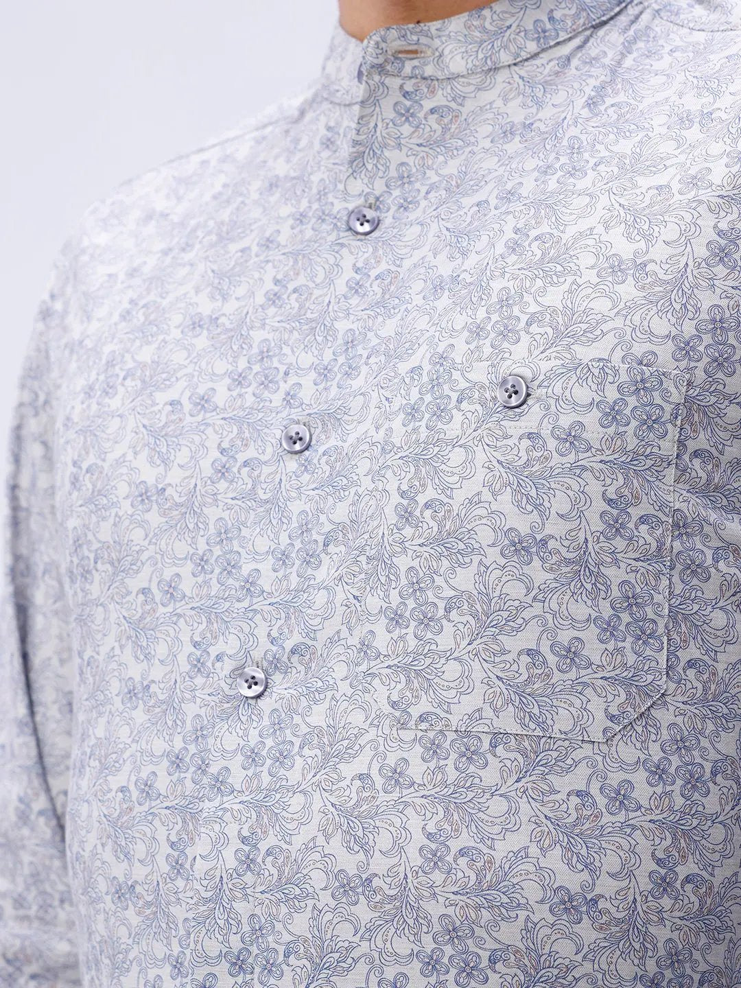 Blue and Grey Cotton Melange Printed ShirtUnited By Hope