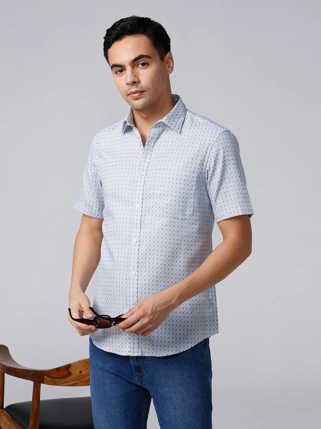 Blue and Grey Printed Dobby ShirtUnited By Hope