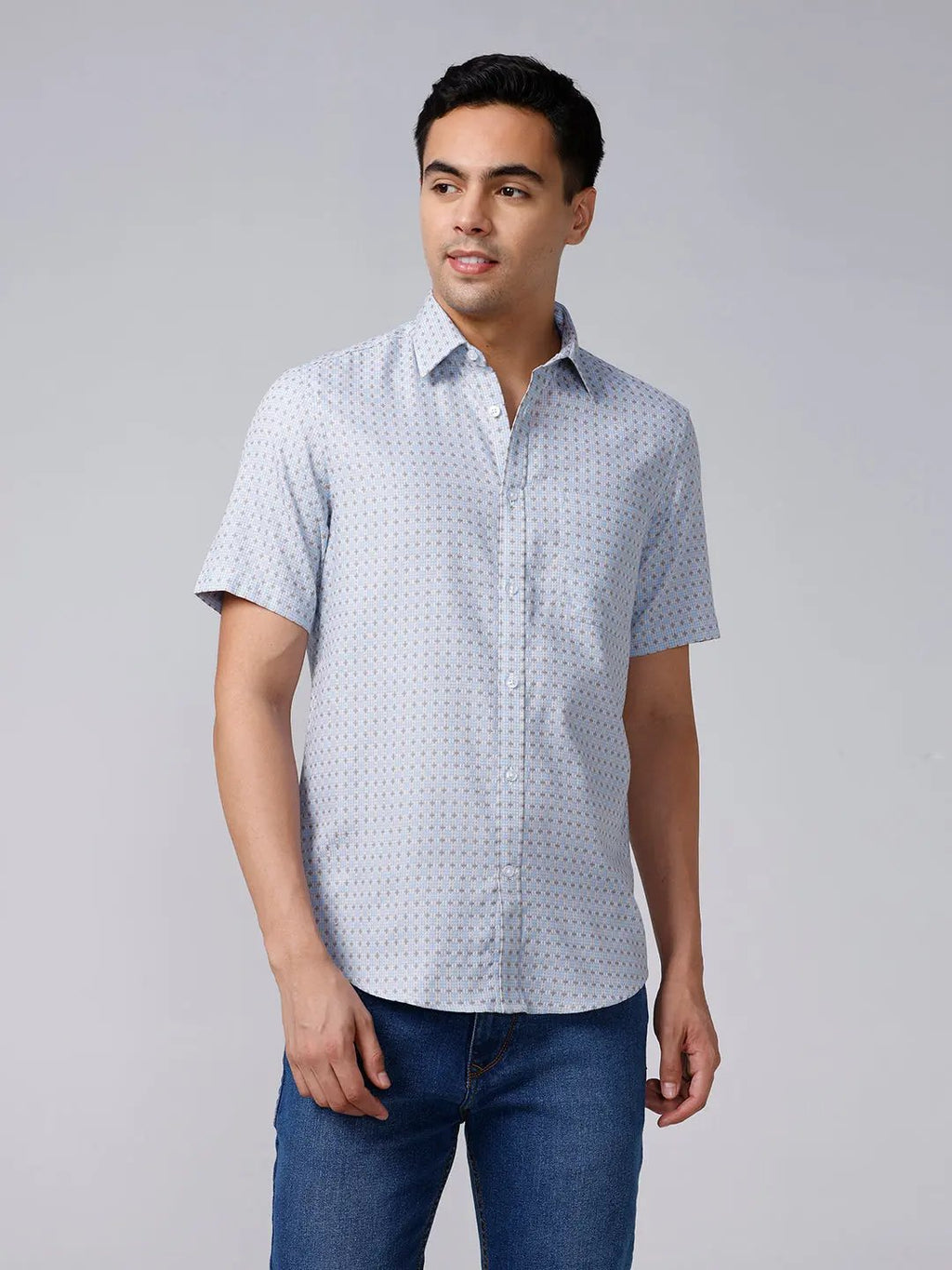 Blue and Grey Printed Dobby ShirtUnited By Hope