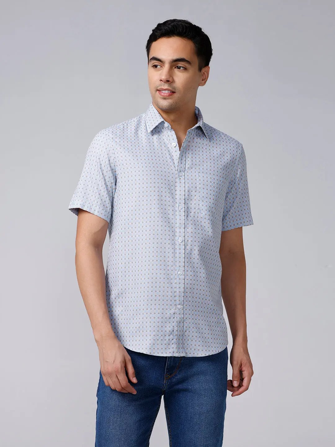 Blue and Grey Printed Dobby ShirtUnited By Hope