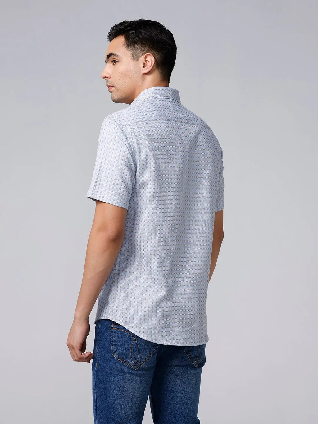 Blue and Grey Printed Dobby ShirtUnited By Hope