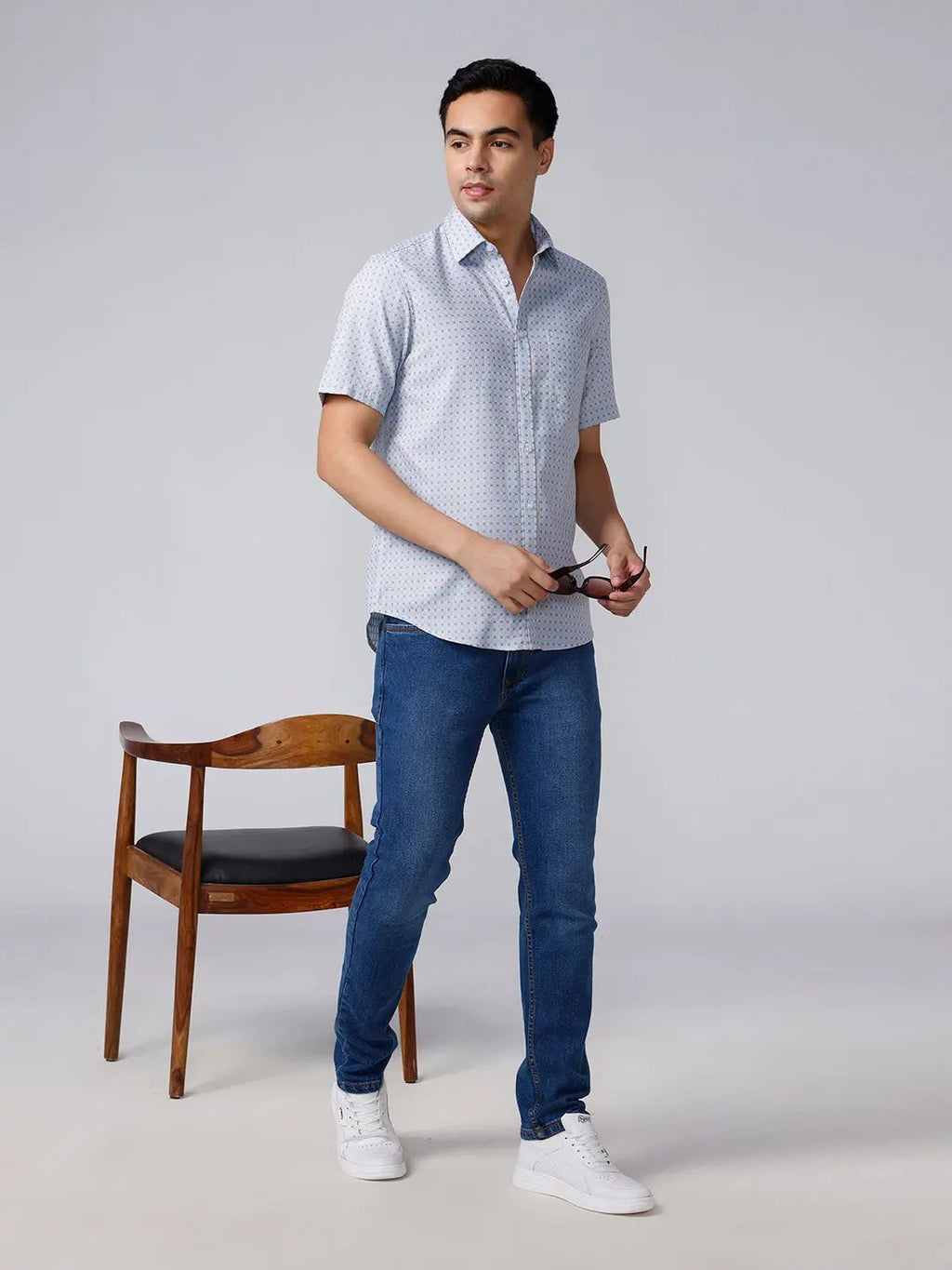 Blue and Grey Printed Dobby ShirtUnited By Hope