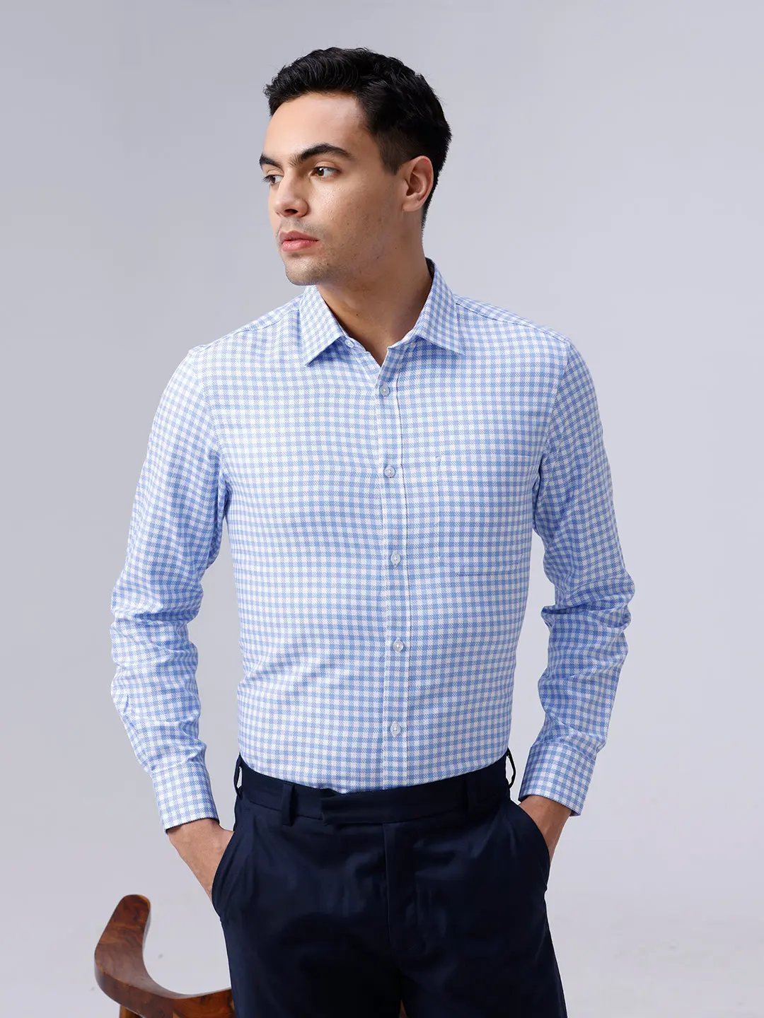 Blue and White Checks Dobby ShirtUnited By Hope