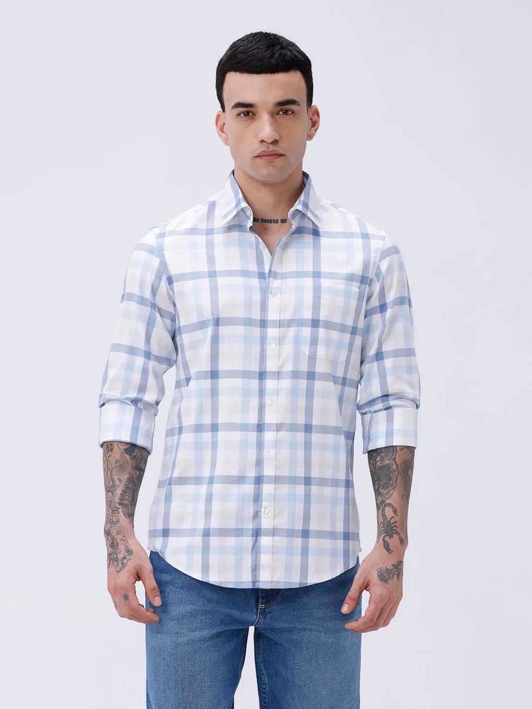 Blue and White Checks Poplin / Dobby ShirtUnited By Hope