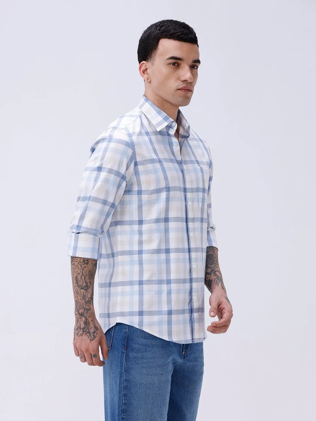 Blue and White Checks Poplin / Dobby ShirtUnited By Hope