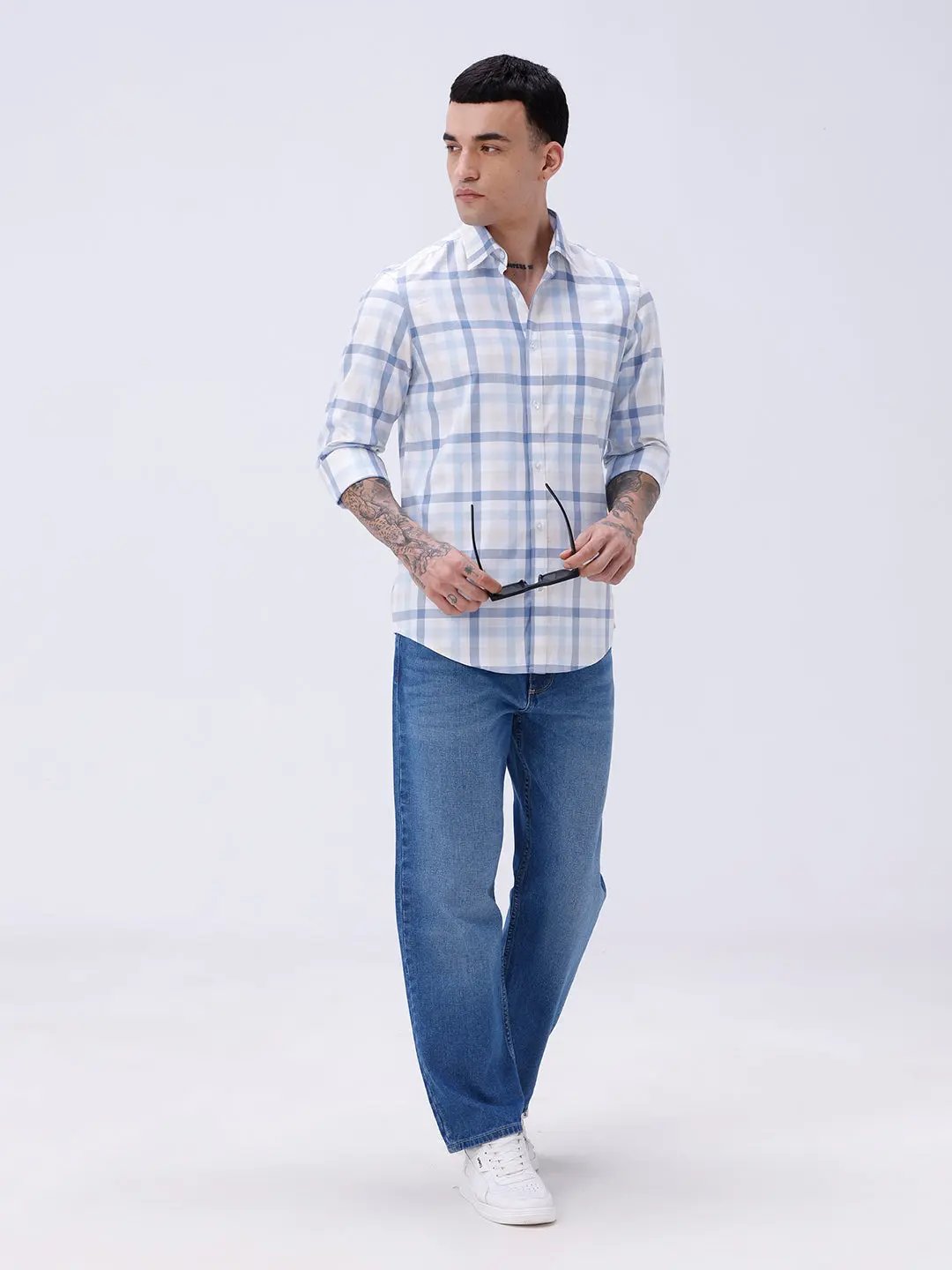 Blue and White Checks Poplin / Dobby ShirtUnited By Hope