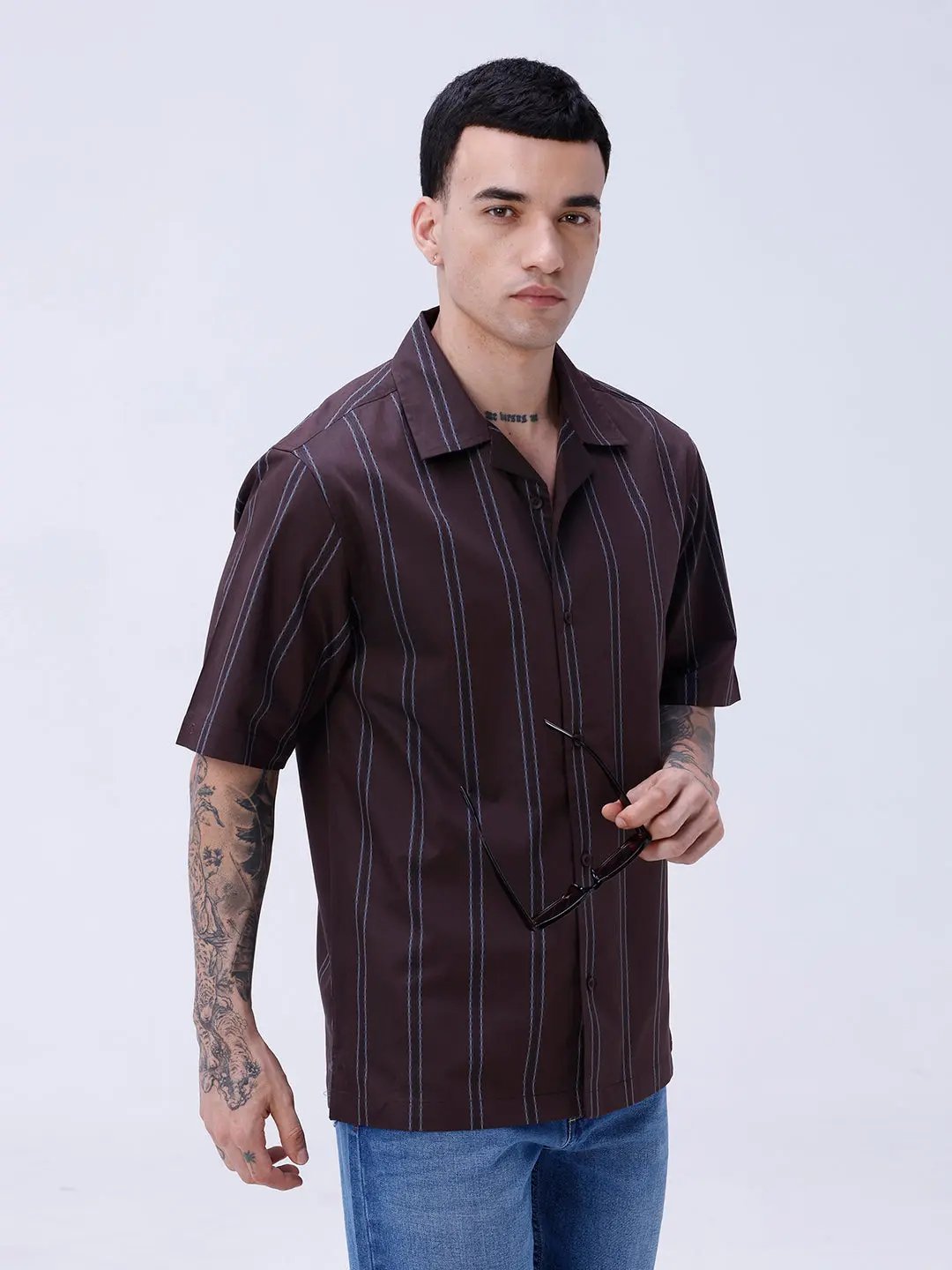 Brown Dobby Stripes ShirtUnited By Hope