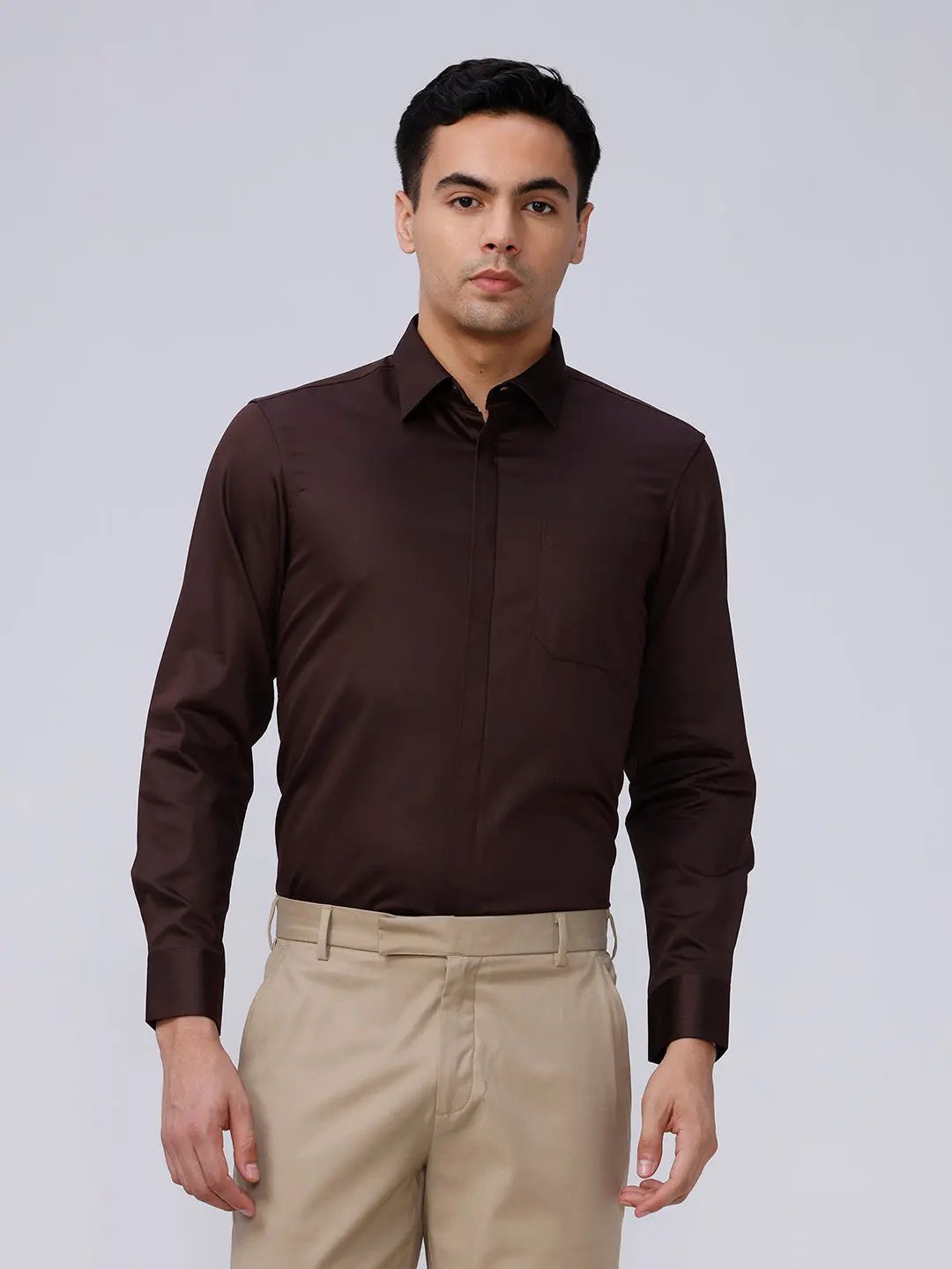 Brown Satin Plain ShirtUnited By Hope