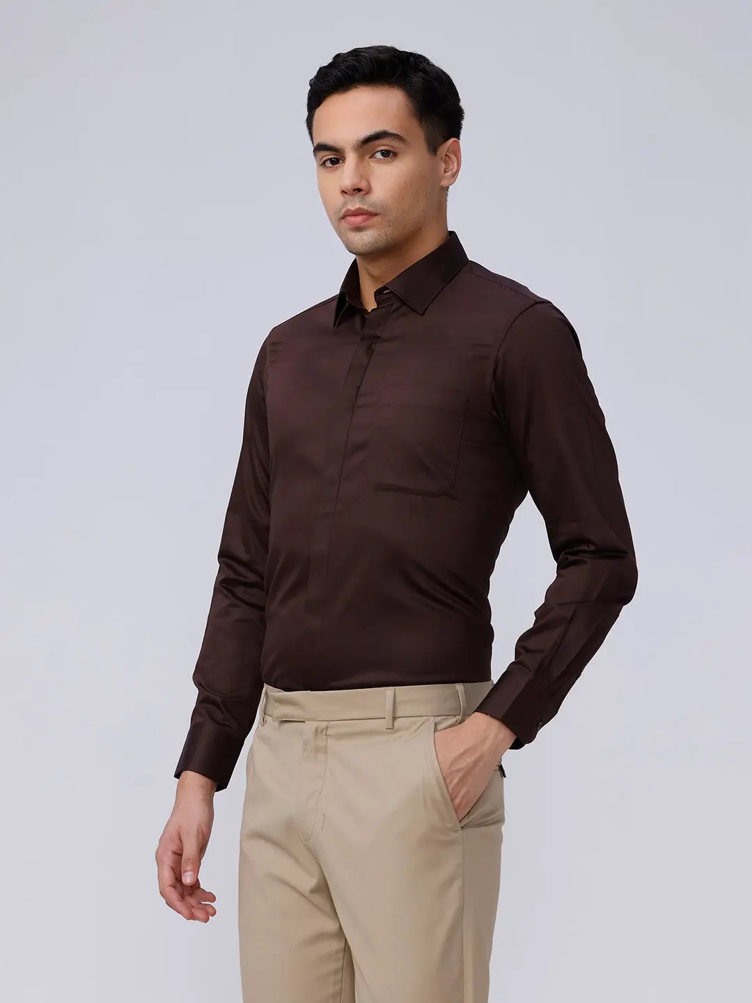 Brown Satin Plain ShirtUnited By Hope