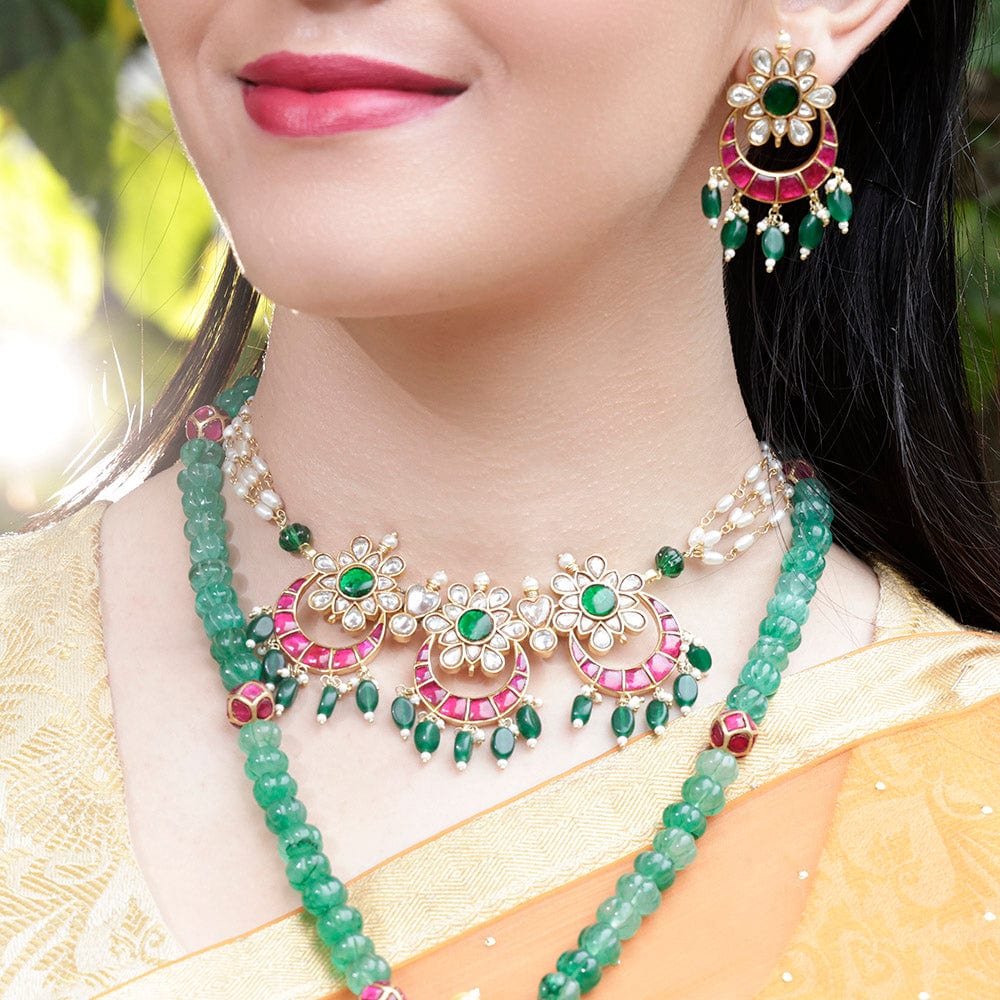 Chandbali Motif SIlver Kundan Choker/Necklace