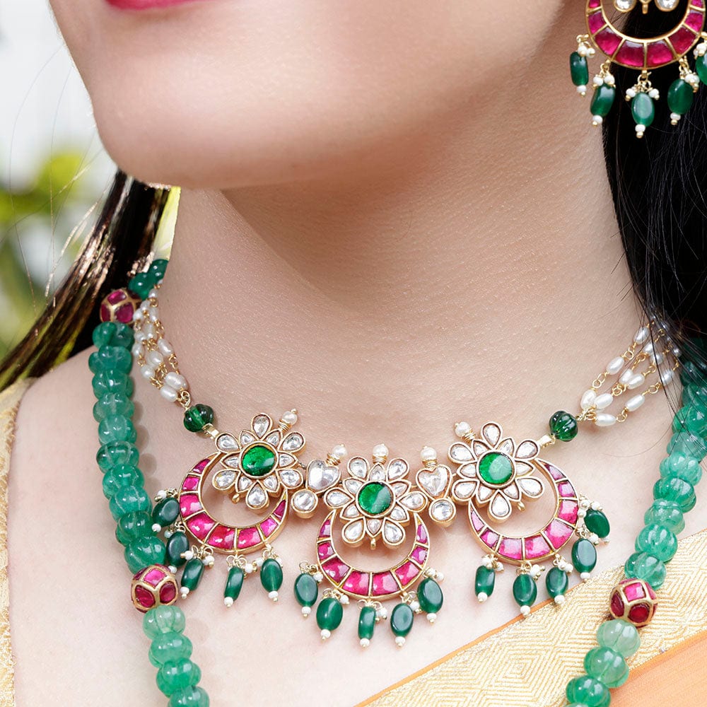 Chandbali Motif SIlver Kundan Choker/Necklace