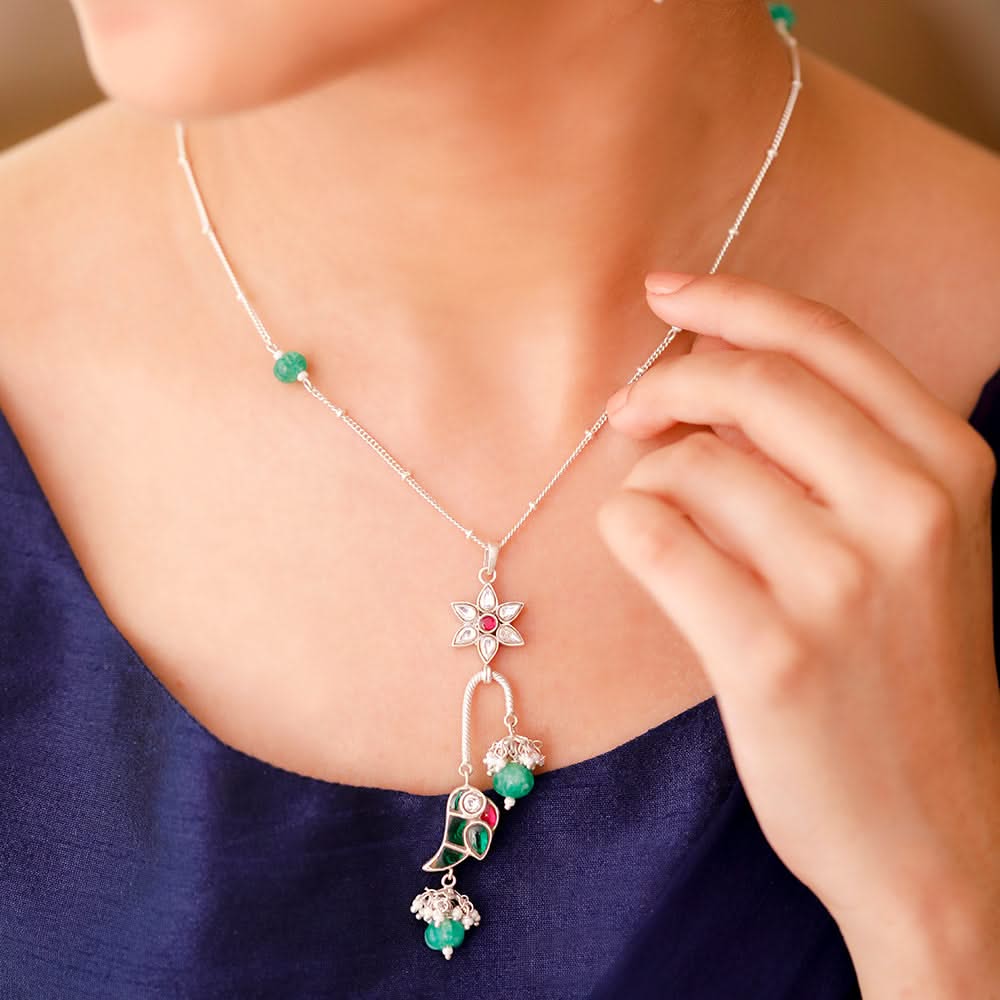 Mithu Flower Charm Silver Necklace