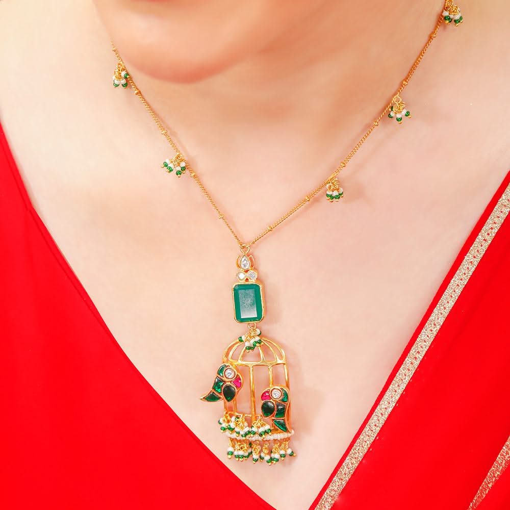 Mithu Gulmohar Cage Silver 24k Gold Plated Necklace