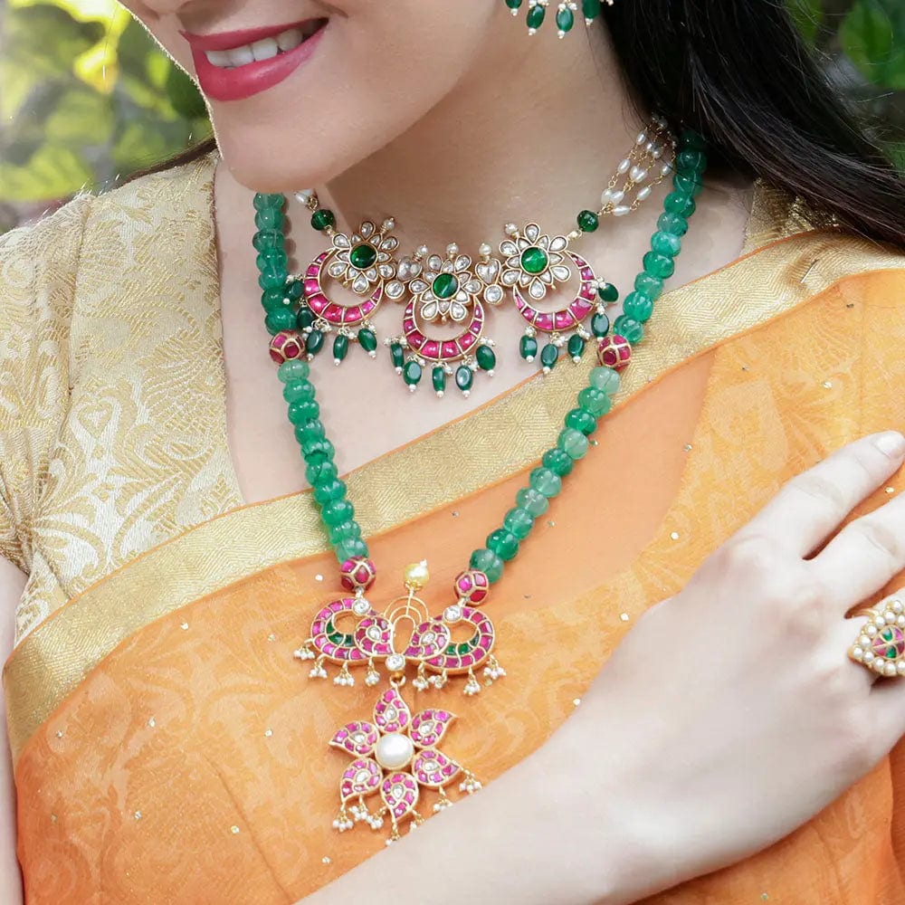 Carved Onyx Gold Plated Peacock Necklace
