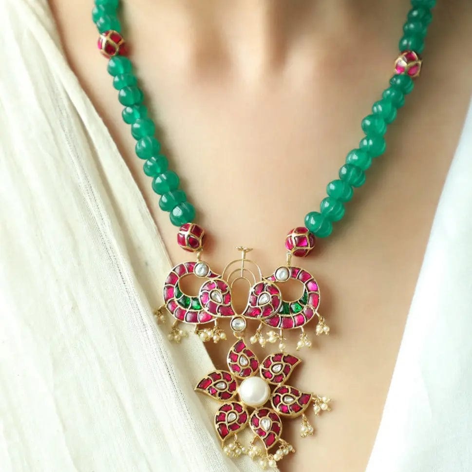 Carved Onyx Gold Plated Peacock Necklace