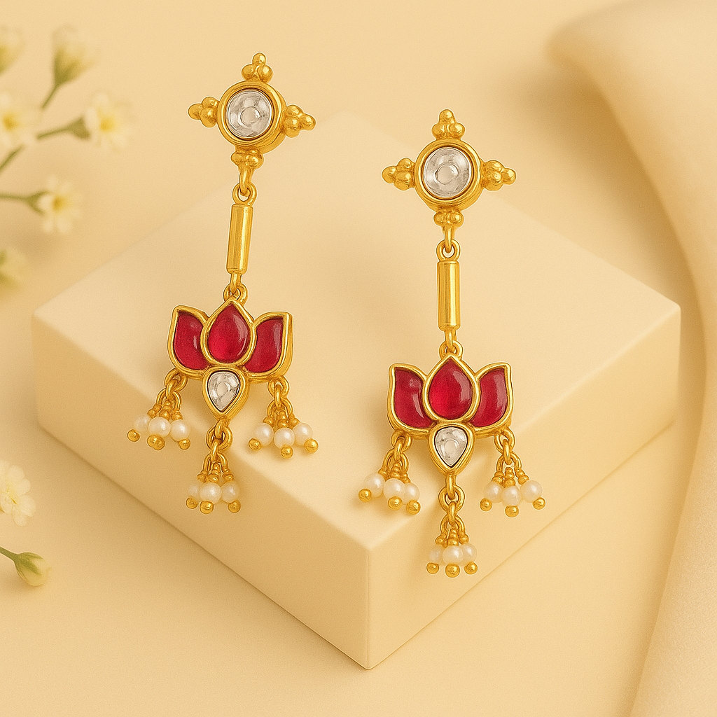 Cute Silver 92.5 Lotus Kundan Earring