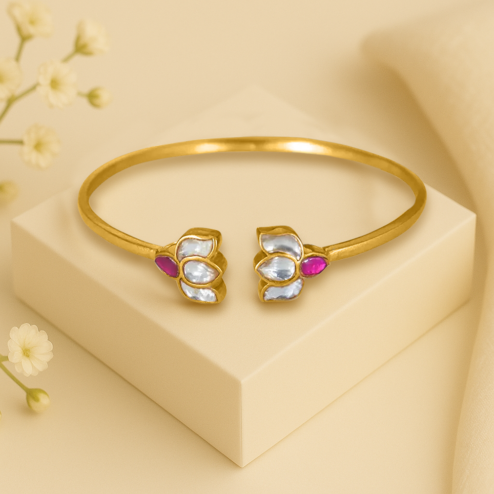 Silver Lotus Polki Bangle