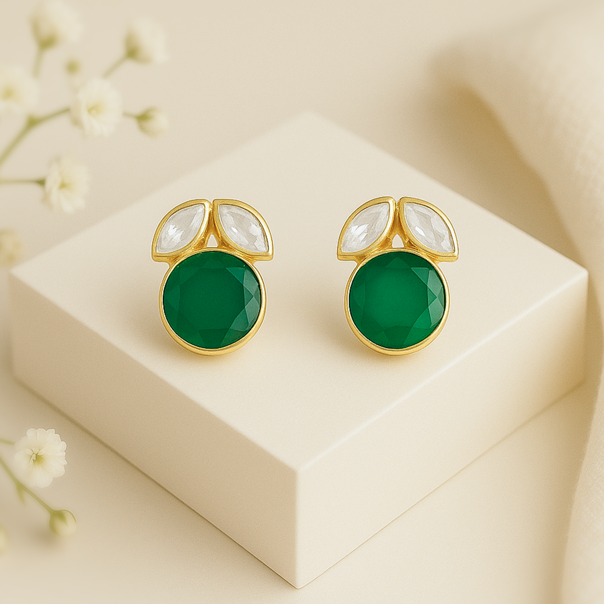 Green LOVE SILVER STUDS