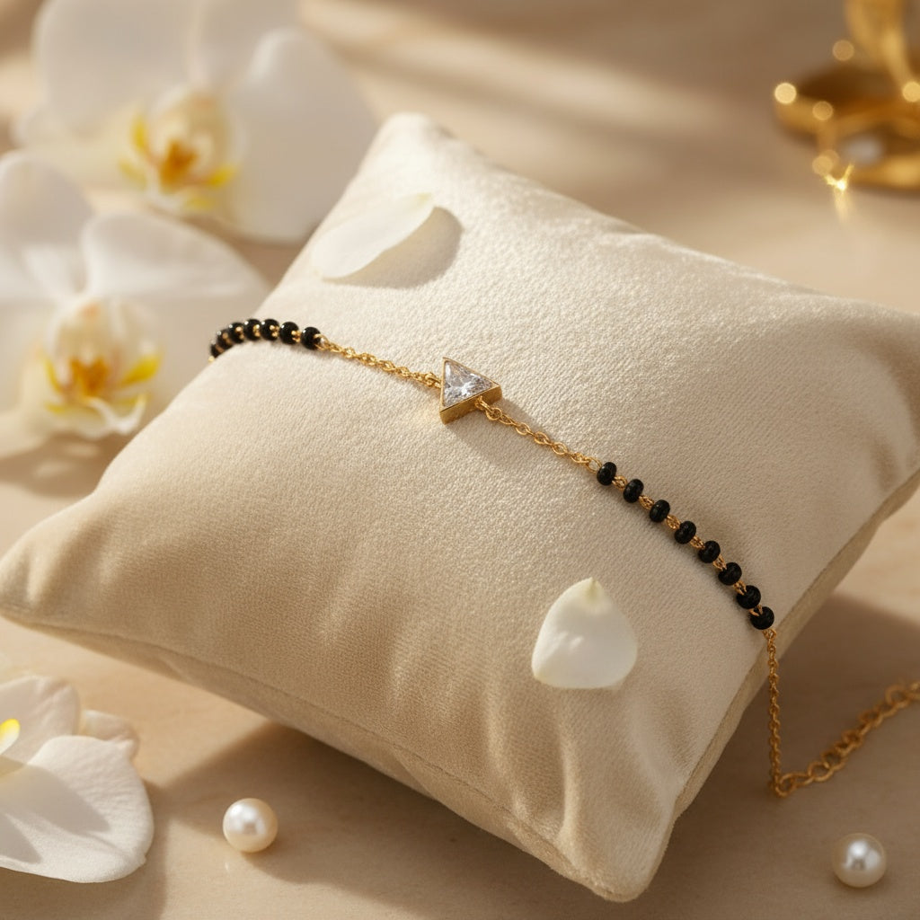 Triangular ZIrcon Mangalsutra Silver Bracelet